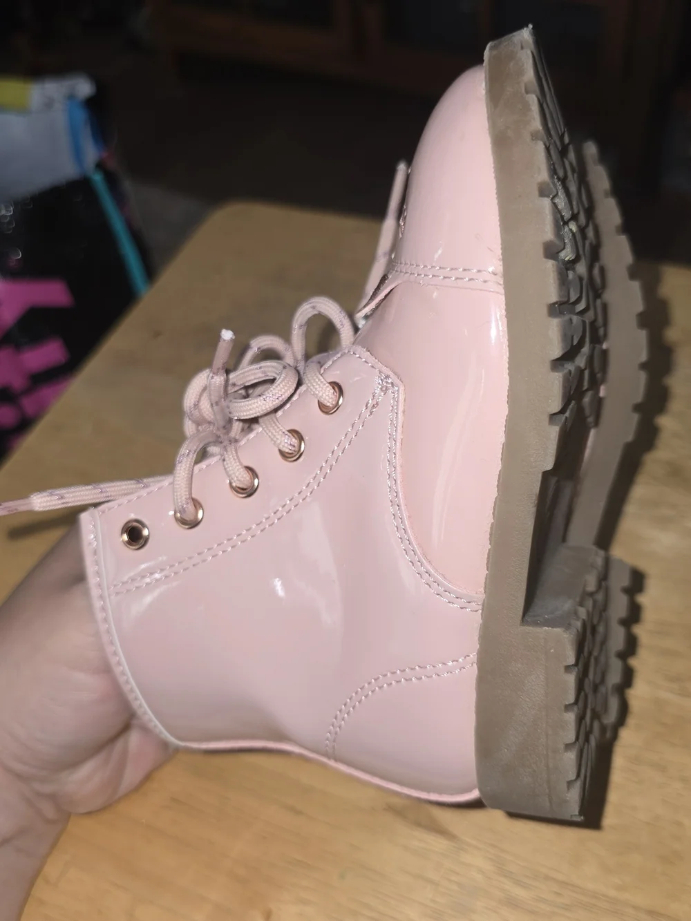 Wonder Nation Kids Size 8 Pink Unicorn Combat Boots Faux Leather Side Zip Girls